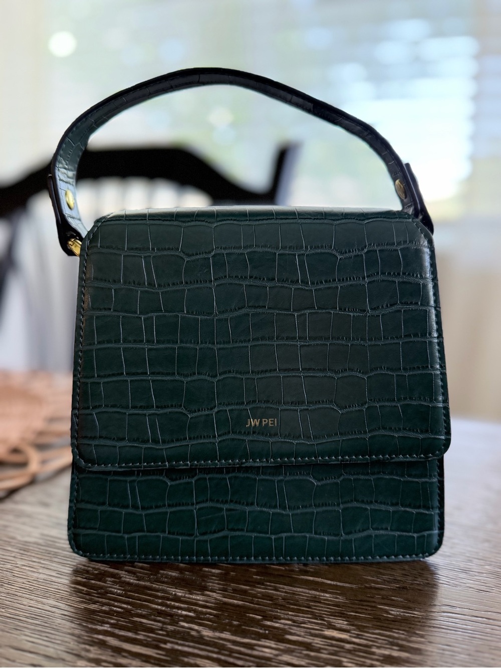 JW PEI Mini Flap Crossbody Bag Dark Green Croc Vegan Leather – Short Strap Only